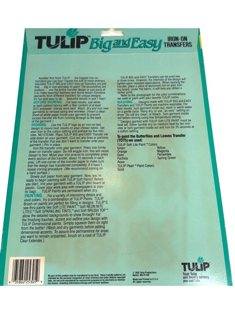 VTG 1992 Tulip Big Easy Iron-On Fabric Transfers GIANT Paint Craft Lot Set of 4 - Picture 11 of 16